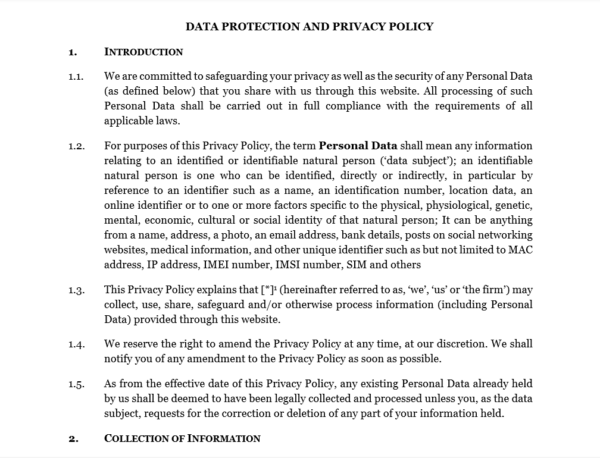 Data Protection and Privacy Policy (NDPR)