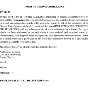 Deed of Adherence to Shareholders’ Agreement