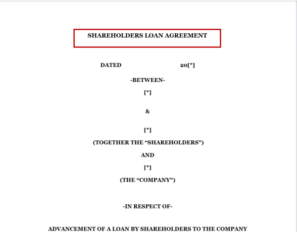 Shareholders’ Loan Agreement [No Security]