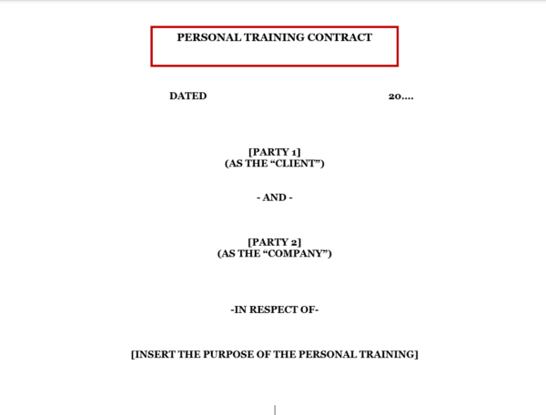 Personal Training Contract