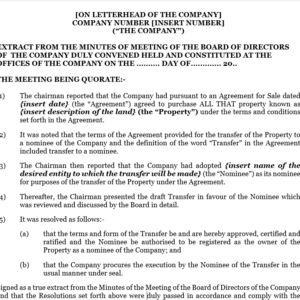 Board Resolution where a company is appointing a nominee pursuant to a sale transaction.