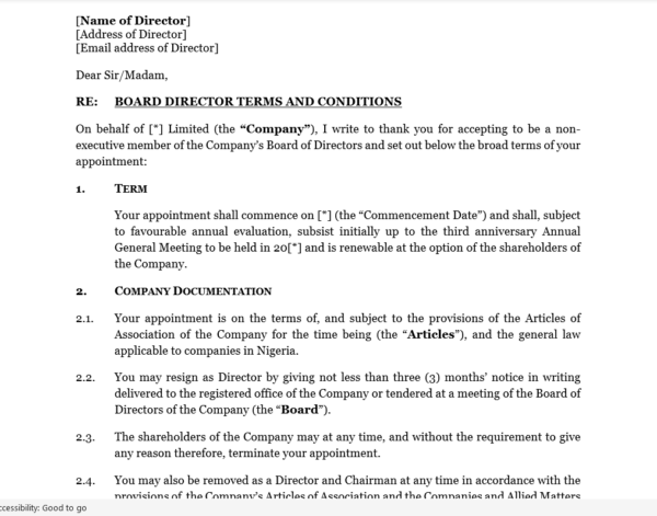 Non-Executive Director Appointment Letter